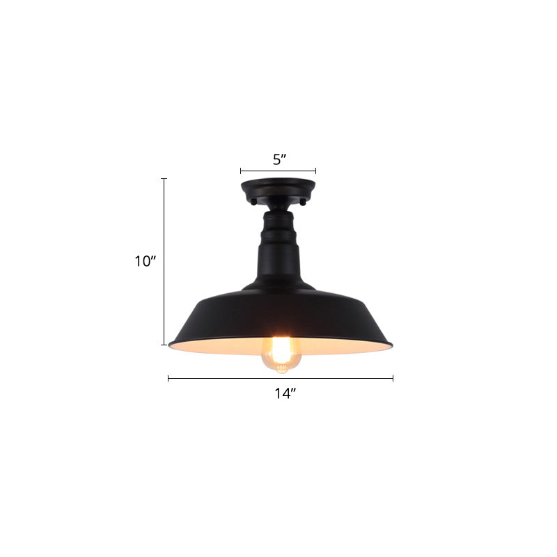 Single Barn Shade Ceiling Lamp Rustic Metal Semi Flush Mount Lighting for Corridor Clearhalo 'Ceiling Lights' 'Close To Ceiling Lights' 'Close to ceiling' 'Semi-flushmount' Lighting' 2462843