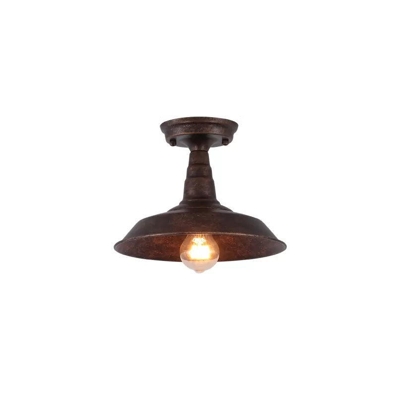 Single Barn Shade Ceiling Lamp Rustic Metal Semi Flush Mount Lighting for Corridor Bronze Clearhalo 'Ceiling Lights' 'Close To Ceiling Lights' 'Close to ceiling' 'Semi-flushmount' Lighting' 2462844