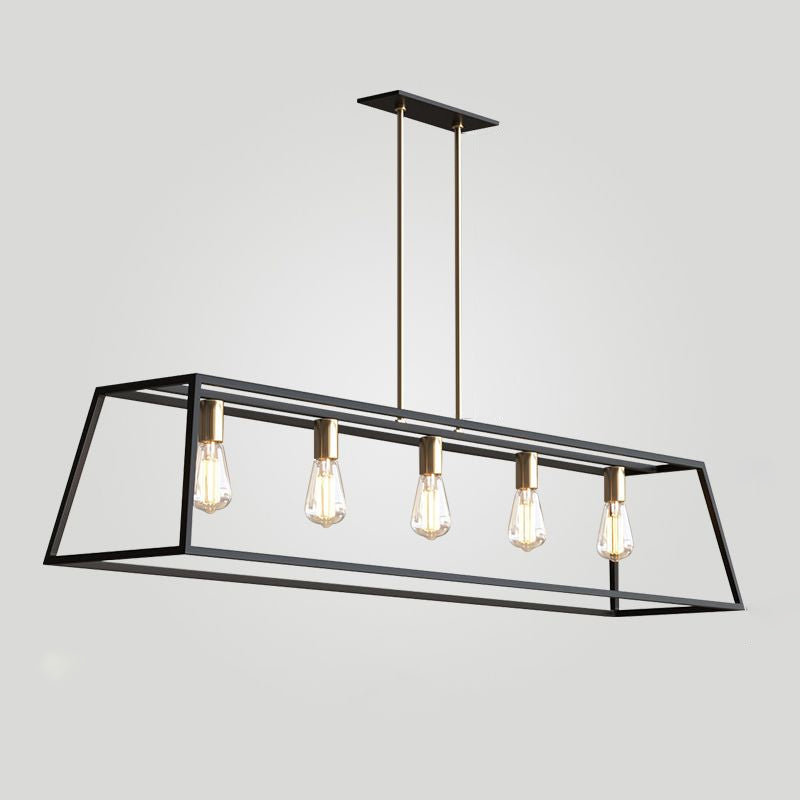 5 Bulbs Metal Island Light Fixture Industrial Black Trapezoid Dining Room Ceiling Suspension Lamp Black Clearhalo 'Ceiling Lights' 'Island Lights' Lighting' 2462846