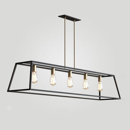 5 Bulbs Metal Island Light Fixture Industrial Black Trapezoid Dining Room Ceiling Suspension Lamp Black Clearhalo 'Ceiling Lights' 'Island Lights' Lighting' 2462846