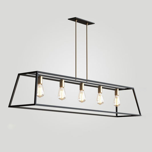 5 Bulbs Metal Island Light Fixture Industrial Black Trapezoid Dining Room Ceiling Suspension Lamp Black Clearhalo 'Ceiling Lights' 'Island Lights' Lighting' 2462846