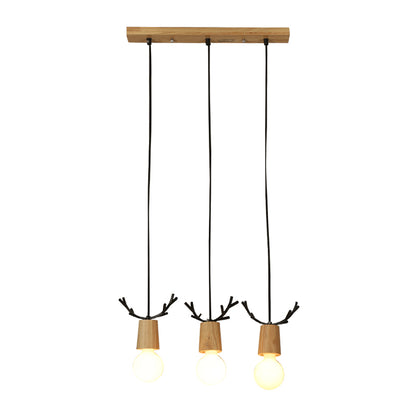 Nordic Antler Multiple Hanging Light Wooden 3-Light Restaurant Ceiling Pendant with Open Bulb Design Wood Linear Clearhalo 'Ceiling Lights' 'Modern Pendants' 'Modern' 'Pendant Lights' 'Pendants' Lighting' 2462869