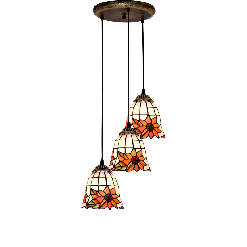 Tapered Stained Glass Cluster Pendant Light Tiffany 3 Lights Suspension Lighting Fixture Clearhalo 'Ceiling Lights' 'Close To Ceiling Lights' 'Glass shade' 'Glass' 'Industrial' 'Middle Century Pendants' 'Pendant Lights' 'Pendants' 'Tiffany close to ceiling' 'Tiffany Pendants' 'Tiffany' Lighting' 2462877