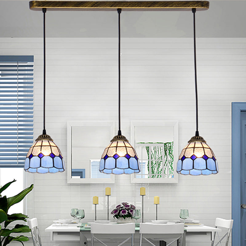 Tapered Stained Glass Cluster Pendant Light Tiffany 3 Lights Suspension Lighting Fixture Clearhalo 'Ceiling Lights' 'Close To Ceiling Lights' 'Glass shade' 'Glass' 'Industrial' 'Middle Century Pendants' 'Pendant Lights' 'Pendants' 'Tiffany close to ceiling' 'Tiffany Pendants' 'Tiffany' Lighting' 2462879