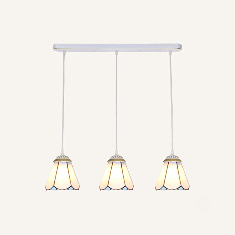 Tapered Stained Glass Cluster Pendant Light Tiffany 3 Lights Suspension Lighting Fixture White White Linear Clearhalo 'Ceiling Lights' 'Close To Ceiling Lights' 'Glass shade' 'Glass' 'Industrial' 'Middle Century Pendants' 'Pendant Lights' 'Pendants' 'Tiffany close to ceiling' 'Tiffany Pendants' 'Tiffany' Lighting' 2462880
