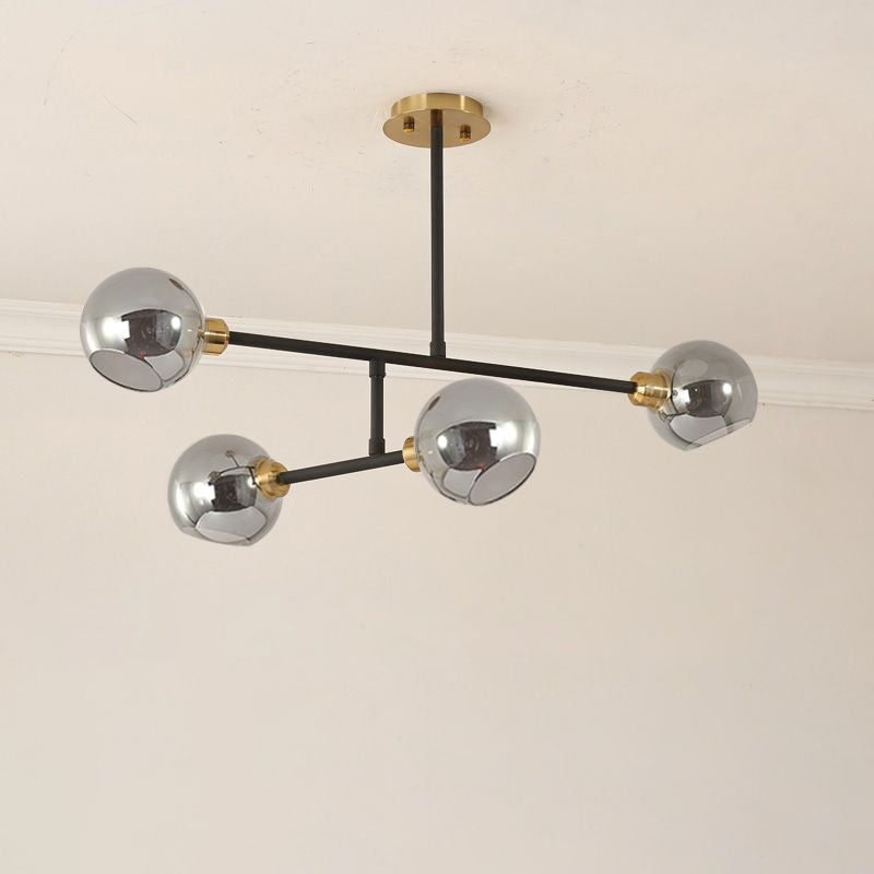 Open Kitchen Pendant Lighting Minimalist Ceiling Chandelier with Dome Glass Shade 4 Black Smoke Grey Clearhalo 'Ceiling Lights' 'Chandeliers' 'Glass shade' 'Glass' 'Modern Chandeliers' 'Modern' 'Pendant Lights' Lighting' 2462904