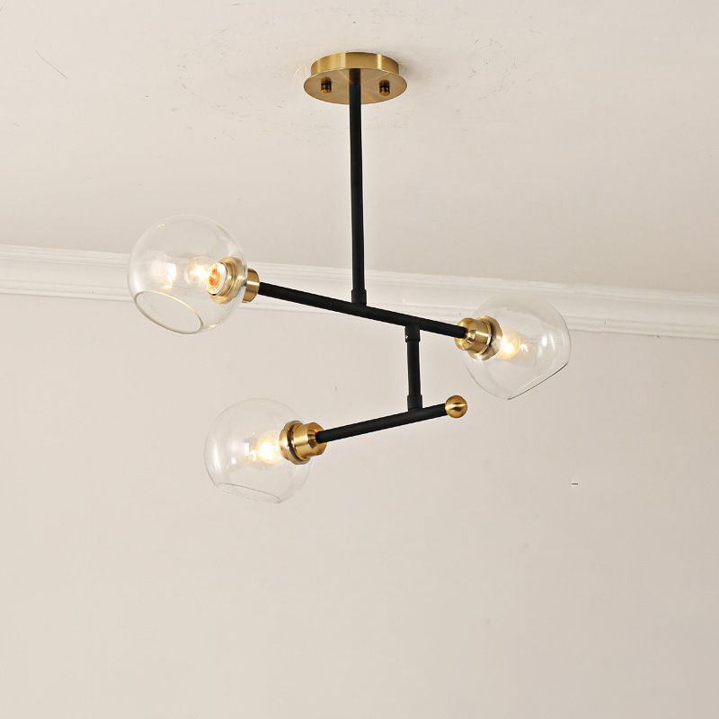 Open Kitchen Pendant Lighting Minimalist Ceiling Chandelier with Dome Glass Shade 3 Black Clear Clearhalo 'Ceiling Lights' 'Chandeliers' 'Glass shade' 'Glass' 'Modern Chandeliers' 'Modern' 'Pendant Lights' Lighting' 2462912