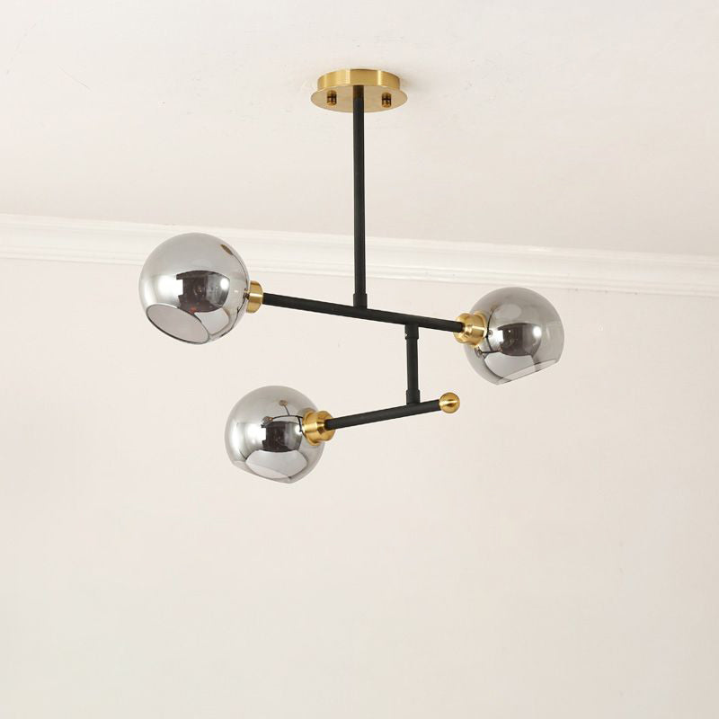 Open Kitchen Pendant Lighting Minimalist Ceiling Chandelier with Dome Glass Shade 3 Black Smoke Grey Clearhalo 'Ceiling Lights' 'Chandeliers' 'Glass shade' 'Glass' 'Modern Chandeliers' 'Modern' 'Pendant Lights' Lighting' 2462916