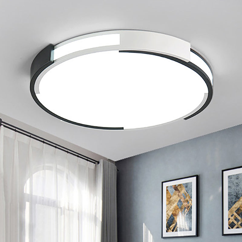 18"/23.5" Wide Drum Flush Mount Lamp Modernist Metal Led Black and White Flush Mount Ceiling Light Fixture with Recessed Diffuser in White/Warm Light Clearhalo 'Ceiling Lights' 'Close To Ceiling Lights' 'Close to ceiling' 'Flush mount' Lighting' 246292