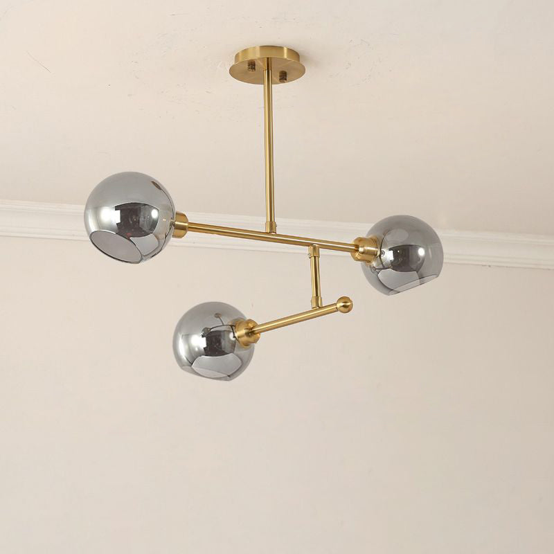 Open Kitchen Pendant Lighting Minimalist Ceiling Chandelier with Dome Glass Shade 3 Gold Smoke Grey Clearhalo 'Ceiling Lights' 'Chandeliers' 'Glass shade' 'Glass' 'Modern Chandeliers' 'Modern' 'Pendant Lights' Lighting' 2462923
