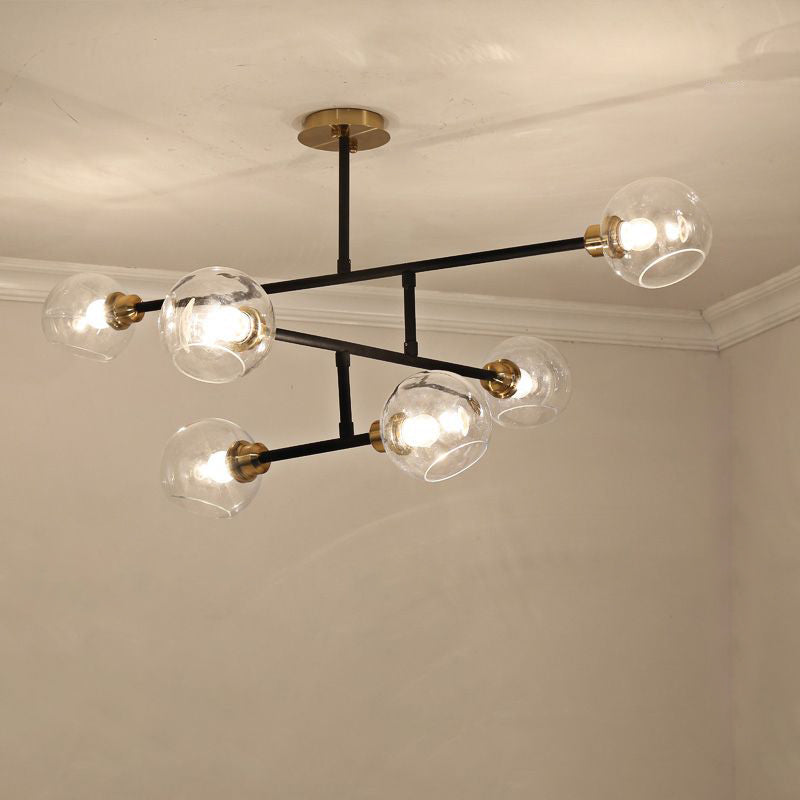 Open Kitchen Pendant Lighting Minimalist Ceiling Chandelier with Dome Glass Shade 6 Black Clear Clearhalo 'Ceiling Lights' 'Chandeliers' 'Glass shade' 'Glass' 'Modern Chandeliers' 'Modern' 'Pendant Lights' Lighting' 2462925