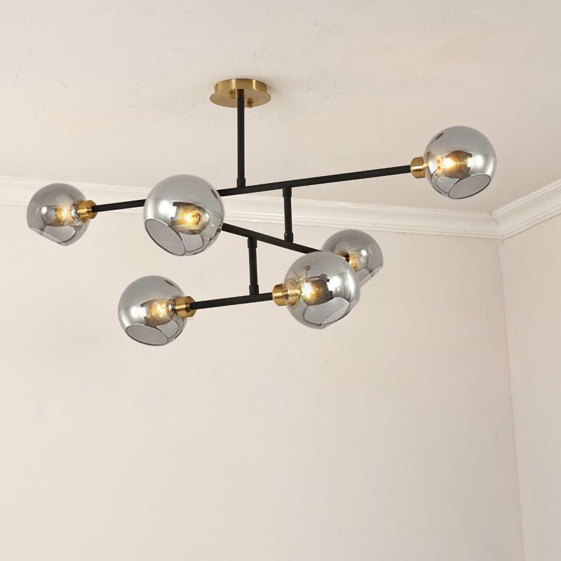 Open Kitchen Pendant Lighting Minimalist Ceiling Chandelier with Dome Glass Shade 6 Black Smoke Grey Clearhalo 'Ceiling Lights' 'Chandeliers' 'Glass shade' 'Glass' 'Modern Chandeliers' 'Modern' 'Pendant Lights' Lighting' 2462928