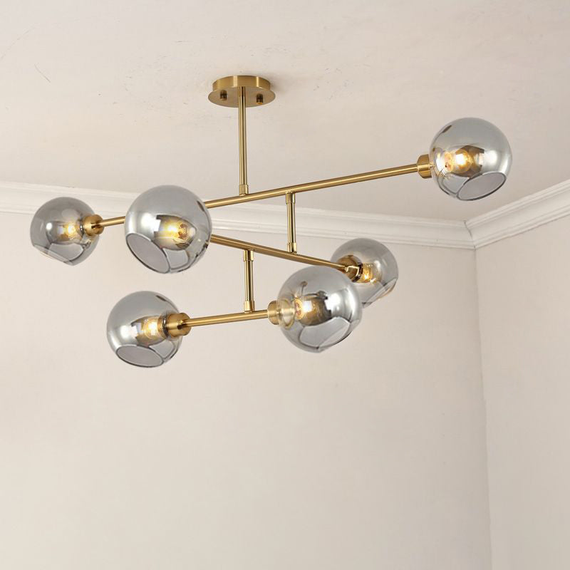 Open Kitchen Pendant Lighting Minimalist Ceiling Chandelier with Dome Glass Shade 6 Gold Smoke Grey Clearhalo 'Ceiling Lights' 'Chandeliers' 'Glass shade' 'Glass' 'Modern Chandeliers' 'Modern' 'Pendant Lights' Lighting' 2462934