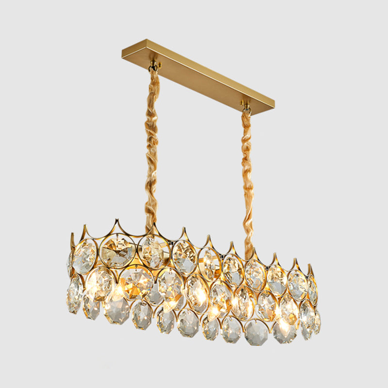 Beveled Cut Crystal Bead Hanging Lamp Postmodern Style Chandelier Pendant Light for Living Room Gold 31.5" Clearhalo 'Ceiling Lights' 'Chandeliers' Lighting' options 2462943_9f2f0944-0cc7-4cf0-ba90-4d0ee96729e9