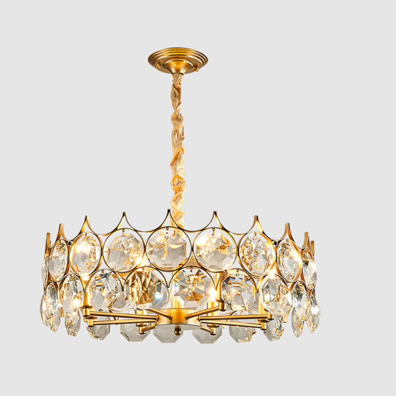 Beveled Cut Crystal Bead Hanging Lamp Postmodern Style Chandelier Pendant Light for Living Room Gold 23.5" Clearhalo 'Ceiling Lights' 'Chandeliers' Lighting' options 2462949_eb882be2-f523-4035-8e8b-fe1e0f725558