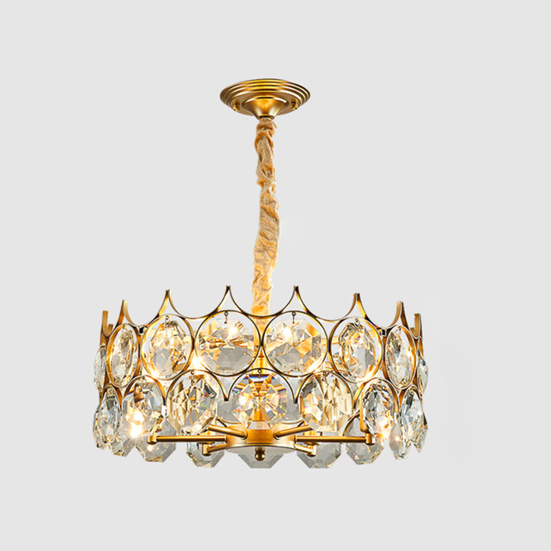 Beveled Cut Crystal Bead Hanging Lamp Postmodern Style Chandelier Pendant Light for Living Room Gold 19.5" Clearhalo 'Ceiling Lights' 'Chandeliers' Lighting' options 2462951_dd7bae84-7052-4a94-94d0-d20c35240b64