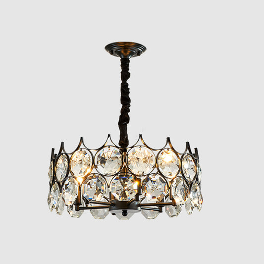 Beveled Cut Crystal Bead Hanging Lamp Postmodern Style Chandelier Pendant Light for Living Room Black 19.5"