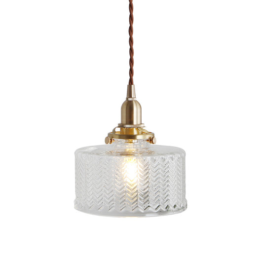 1-Bulb Round Pendant Light Nordic Brass Clear Wavy Glass Suspended Lighting Fixture Clearhalo 'Ceiling Lights' 'Glass shade' 'Glass' 'Industrial Pendants' 'Industrial' 'Middle Century Pendants' 'Pendant Lights' 'Pendants' 'Tiffany' Lighting' 2463004