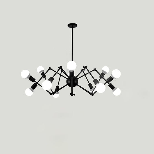 Spider Metal Chandelier Industrial Clothing Shop Commercial Pendant Lighting with Open Bulb Design 12 Black Clearhalo 'Cast Iron' 'Ceiling Lights' 'Chandeliers' 'Industrial Chandeliers' 'Industrial' 'Metal' 'Middle Century Chandeliers' 'Rustic Chandeliers' 'Tiffany' Lighting' 2463019