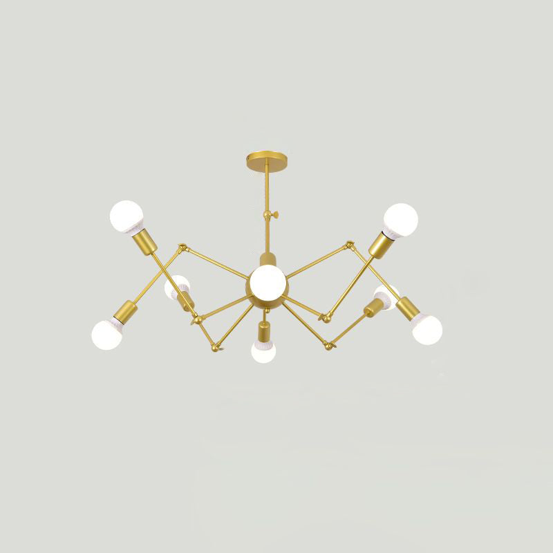 Spider Metal Chandelier Industrial Clothing Shop Commercial Pendant Lighting with Open Bulb Design 8 Gold Clearhalo 'Cast Iron' 'Ceiling Lights' 'Chandeliers' 'Industrial Chandeliers' 'Industrial' 'Metal' 'Middle Century Chandeliers' 'Rustic Chandeliers' 'Tiffany' Lighting' 2463023