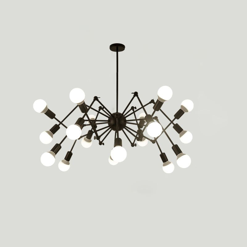 Spider Metal Chandelier Industrial Clothing Shop Commercial Pendant Lighting with Open Bulb Design 20 Black Clearhalo 'Cast Iron' 'Ceiling Lights' 'Chandeliers' 'Industrial Chandeliers' 'Industrial' 'Metal' 'Middle Century Chandeliers' 'Rustic Chandeliers' 'Tiffany' Lighting' 2463025