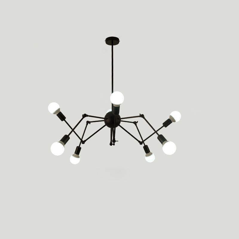 Spider Metal Chandelier Industrial Clothing Shop Commercial Pendant Lighting with Open Bulb Design 8 Black Clearhalo 'Cast Iron' 'Ceiling Lights' 'Chandeliers' 'Industrial Chandeliers' 'Industrial' 'Metal' 'Middle Century Chandeliers' 'Rustic Chandeliers' 'Tiffany' Lighting' 2463027