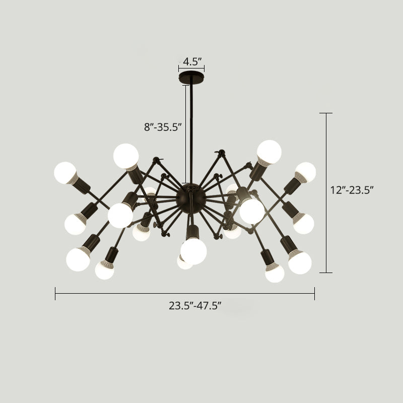 Spider Metal Chandelier Industrial Clothing Shop Commercial Pendant Lighting with Open Bulb Design Clearhalo 'Cast Iron' 'Ceiling Lights' 'Chandeliers' 'Industrial Chandeliers' 'Industrial' 'Metal' 'Middle Century Chandeliers' 'Rustic Chandeliers' 'Tiffany' Lighting' 2463034