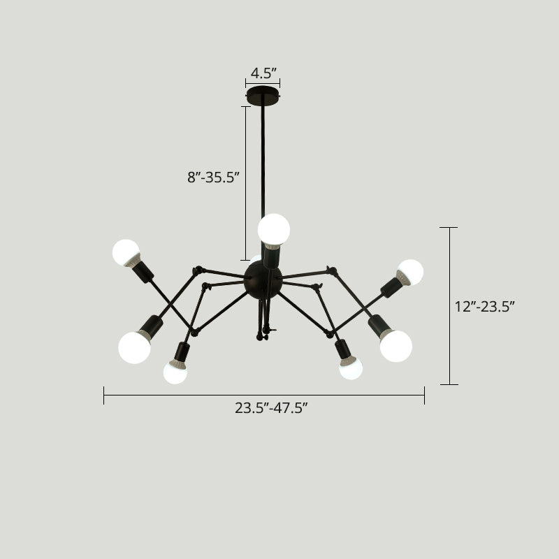 Spider Metal Chandelier Industrial Clothing Shop Commercial Pendant Lighting with Open Bulb Design Clearhalo 'Cast Iron' 'Ceiling Lights' 'Chandeliers' 'Industrial Chandeliers' 'Industrial' 'Metal' 'Middle Century Chandeliers' 'Rustic Chandeliers' 'Tiffany' Lighting' 2463035