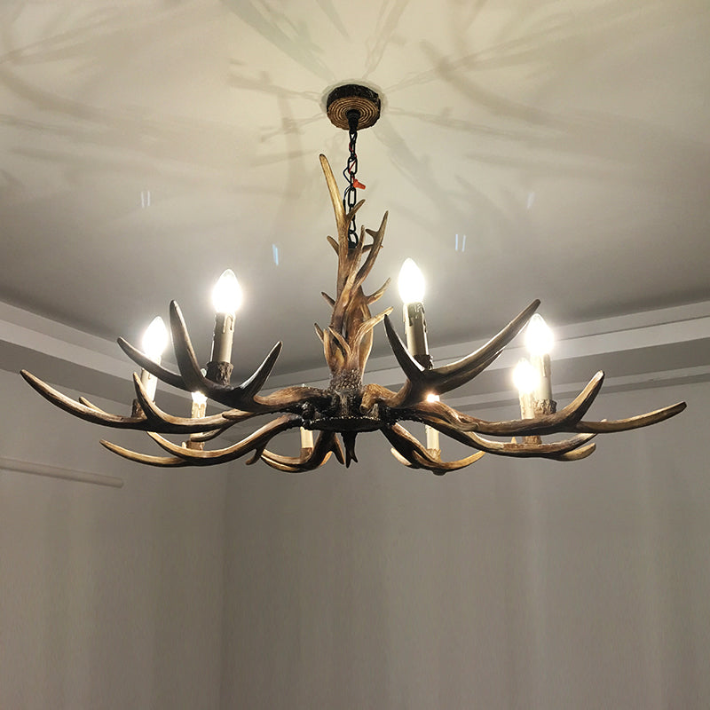 Antler Shaped Living Room Chandelier Countryside Resin Suspended Lighting Fixture 8 Wood Clearhalo 'Ceiling Lights' 'Chandeliers' Lighting' 2463040