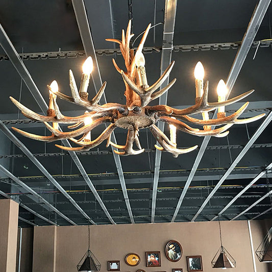 Antler Shaped Living Room Chandelier Countryside Resin Suspended Lighting Fixture 10 Wood Clearhalo 'Ceiling Lights' 'Chandeliers' Lighting' 2463043