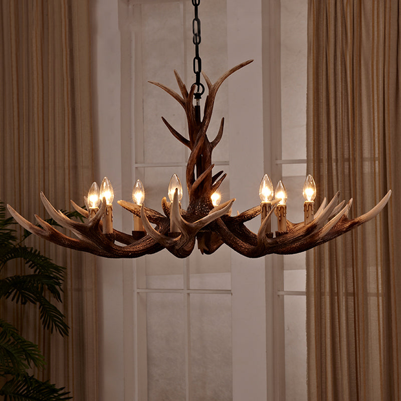 Antler Shaped Living Room Chandelier Countryside Resin Suspended Lighting Fixture 8 Brown Clearhalo 'Ceiling Lights' 'Chandeliers' Lighting' 2463047