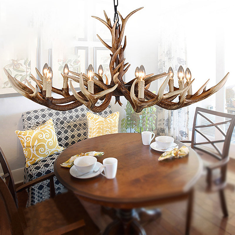 Antler Shaped Living Room Chandelier Countryside Resin Suspended Lighting Fixture 10 Brown Clearhalo 'Ceiling Lights' 'Chandeliers' Lighting' 2463049