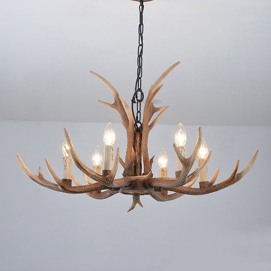 Antler Shaped Living Room Chandelier Countryside Resin Suspended Lighting Fixture 6 Light Brown Clearhalo 'Ceiling Lights' 'Chandeliers' Lighting' 2463051