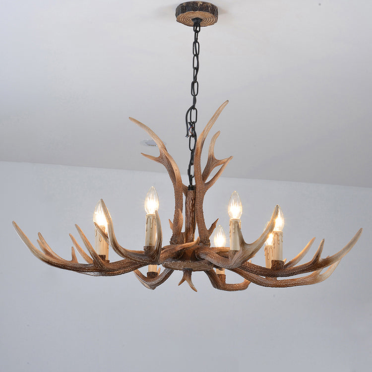 Antler Shaped Living Room Chandelier Countryside Resin Suspended Lighting Fixture 8 Light Brown Clearhalo 'Ceiling Lights' 'Chandeliers' Lighting' 2463053