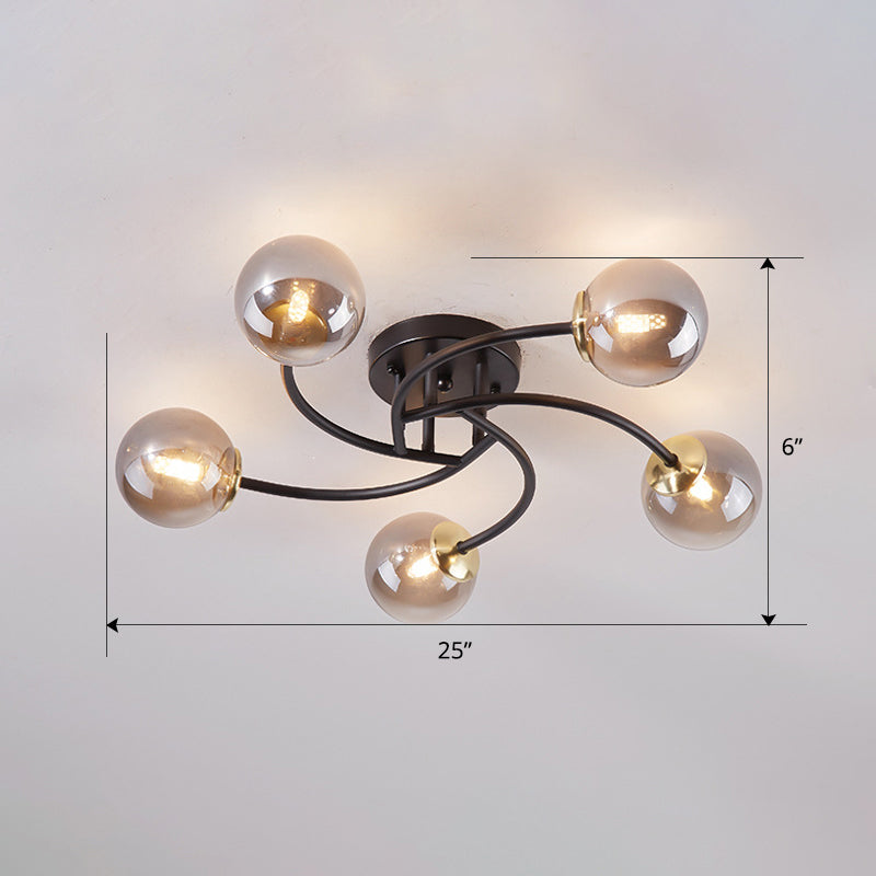 Swirled Metal Semi Flush Light Post-Modern Close to Ceiling Light with Ball Glass Shade Clearhalo 'Ceiling Lights' 'Close To Ceiling Lights' 'Close to ceiling' 'Semi-flushmount' Lighting' 2463087