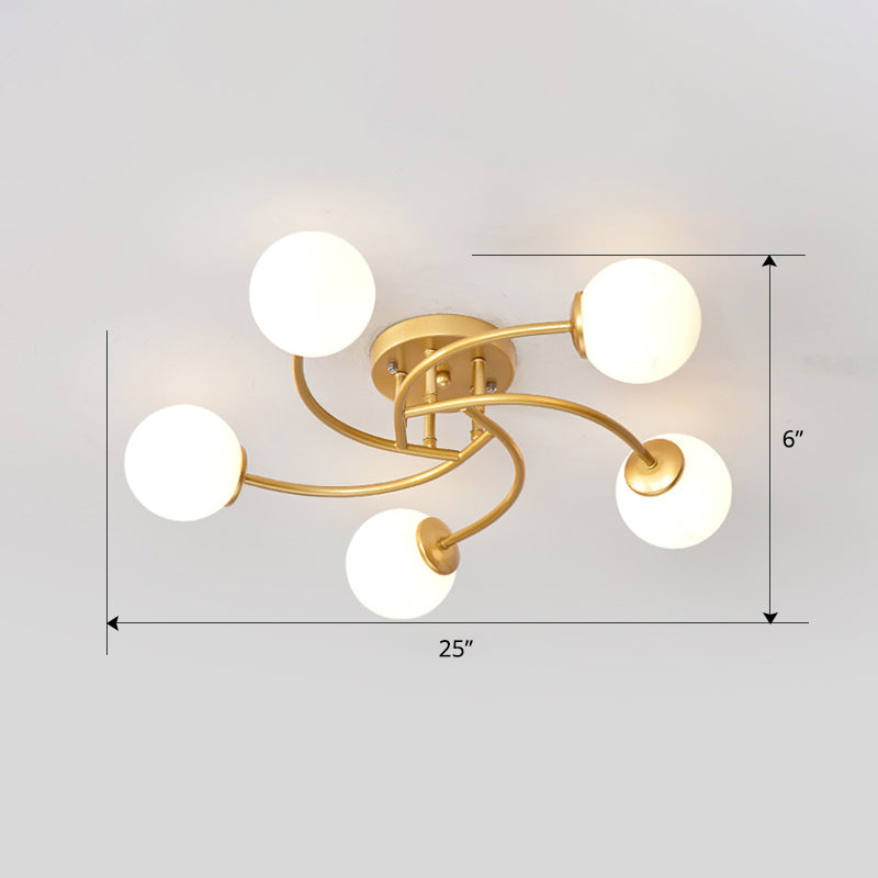 Swirled Metal Semi Flush Light Post-Modern Close to Ceiling Light with Ball Glass Shade Clearhalo 'Ceiling Lights' 'Close To Ceiling Lights' 'Close to ceiling' 'Semi-flushmount' Lighting' 2463104