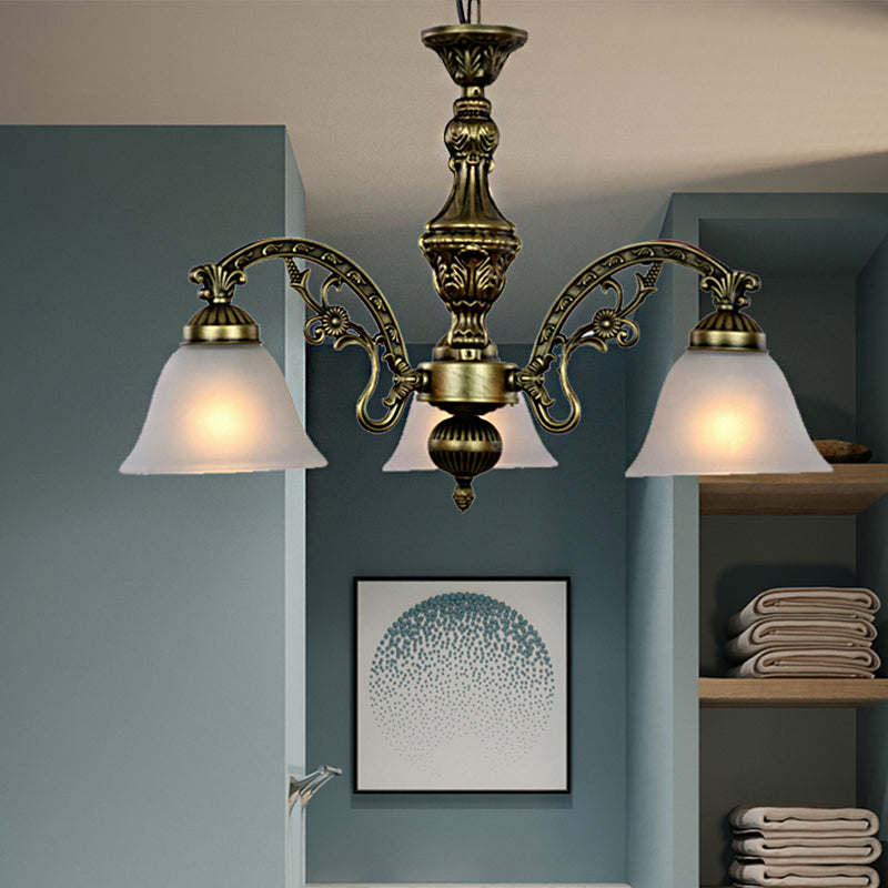 Frosted Glass Black/Bronze Pendant Lamp Bell 5 Lights Traditional Chandelier Light Fixture Bronze Clearhalo 'Ceiling Lights' 'Chandeliers' 'Glass shade' 'Glass' Lighting' 246311