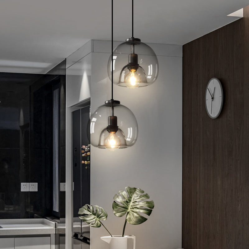 Hand-Blown Glass Dome Hanging Lamp Minimalist 1-Light Black Pendant Light Fixture over Table Clearhalo 'Ceiling Lights' 'Chandeliers' 'Glass shade' 'Glass' 'Modern Pendants' 'Modern' 'Pendant Lights' 'Pendants' Lighting' 2463129