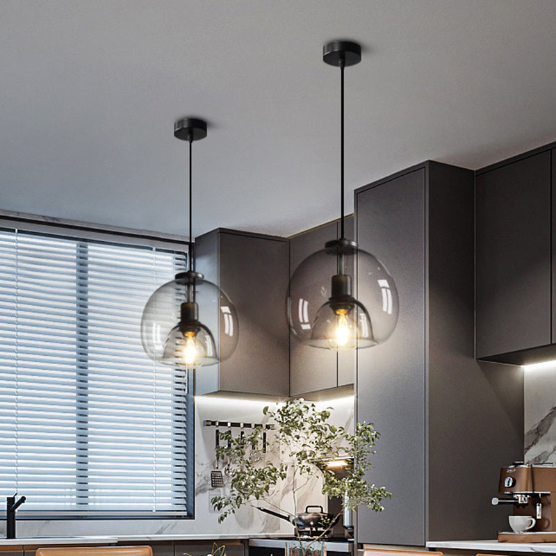 Hand-Blown Glass Dome Hanging Lamp Minimalist 1-Light Black Pendant Light Fixture over Table Clearhalo 'Ceiling Lights' 'Chandeliers' 'Glass shade' 'Glass' 'Modern Pendants' 'Modern' 'Pendant Lights' 'Pendants' Lighting' 2463130