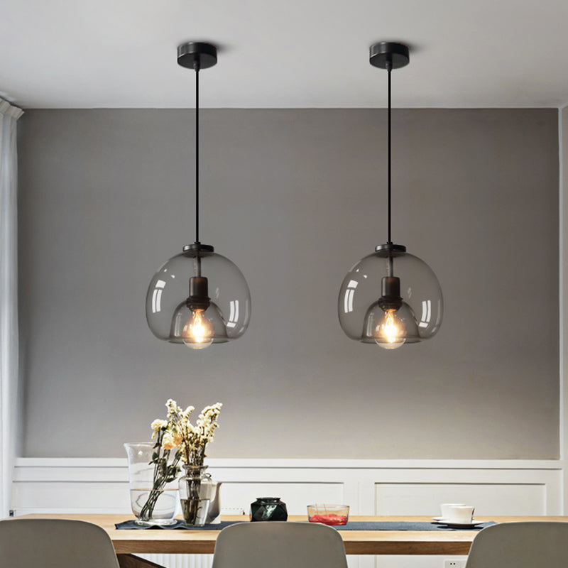 Hand-Blown Glass Dome Hanging Lamp Minimalist 1-Light Black Pendant Light Fixture over Table Black Clearhalo 'Ceiling Lights' 'Chandeliers' 'Glass shade' 'Glass' 'Modern Pendants' 'Modern' 'Pendant Lights' 'Pendants' Lighting' 2463131