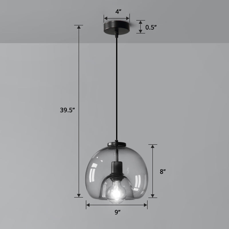 Hand-Blown Glass Dome Hanging Lamp Minimalist 1-Light Black Pendant Light Fixture over Table Clearhalo 'Ceiling Lights' 'Chandeliers' 'Glass shade' 'Glass' 'Modern Pendants' 'Modern' 'Pendant Lights' 'Pendants' Lighting' 2463133