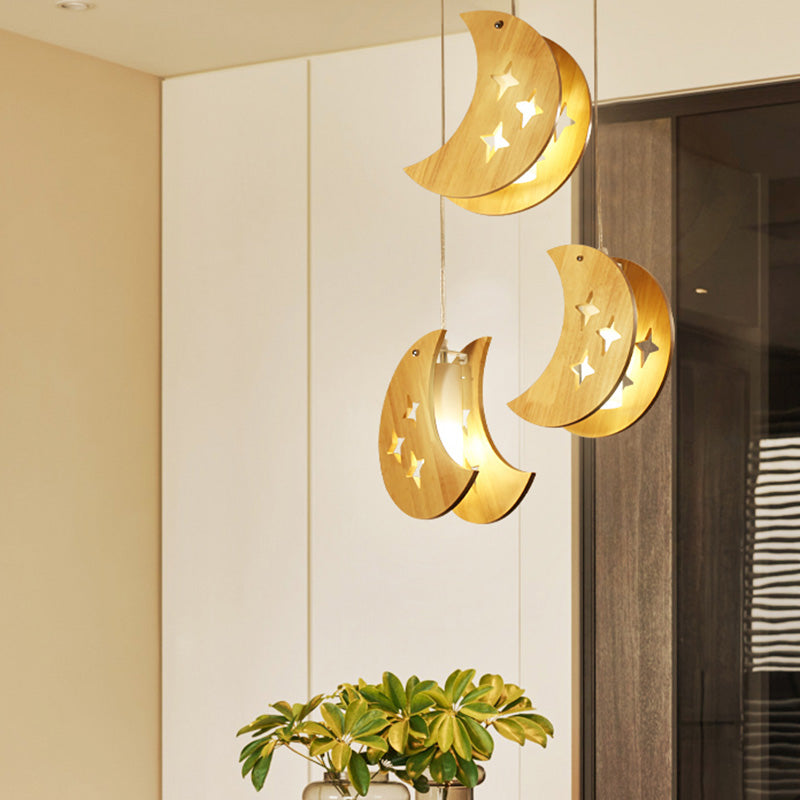 Hollowed-out Wooden Pendant Lamp Nordic Beige Suspended Lighting Fixture for Dining Room Clearhalo 'Ceiling Lights' 'Modern Pendants' 'Modern' 'Pendant Lights' 'Pendants' Lighting' 2463137