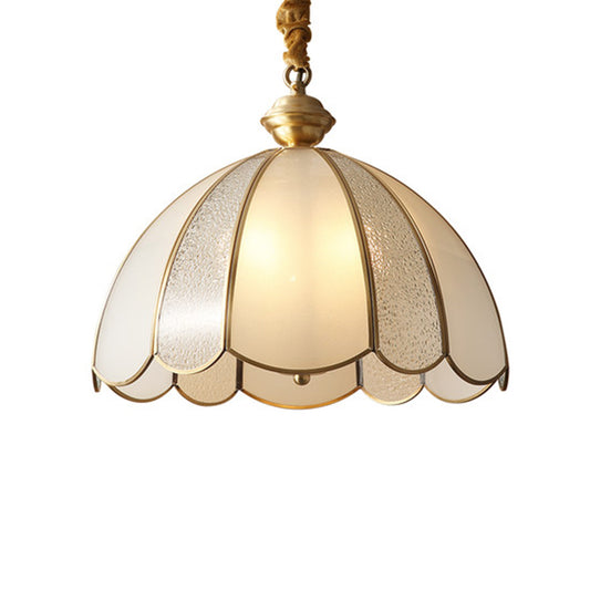 Traditional Scalloped Pendant Lighting Single-Bulb Frosted Glass Hanging Light in Gold Clearhalo 'Ceiling Lights' 'Chandeliers' 'Glass shade' 'Glass' 'Pendant Lights' 'Pendants' Lighting' 2463146