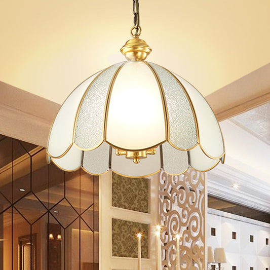 Traditional Scalloped Pendant Lighting Single-Bulb Frosted Glass Hanging Light in Gold Clearhalo 'Ceiling Lights' 'Chandeliers' 'Glass shade' 'Glass' 'Pendant Lights' 'Pendants' Lighting' 2463148