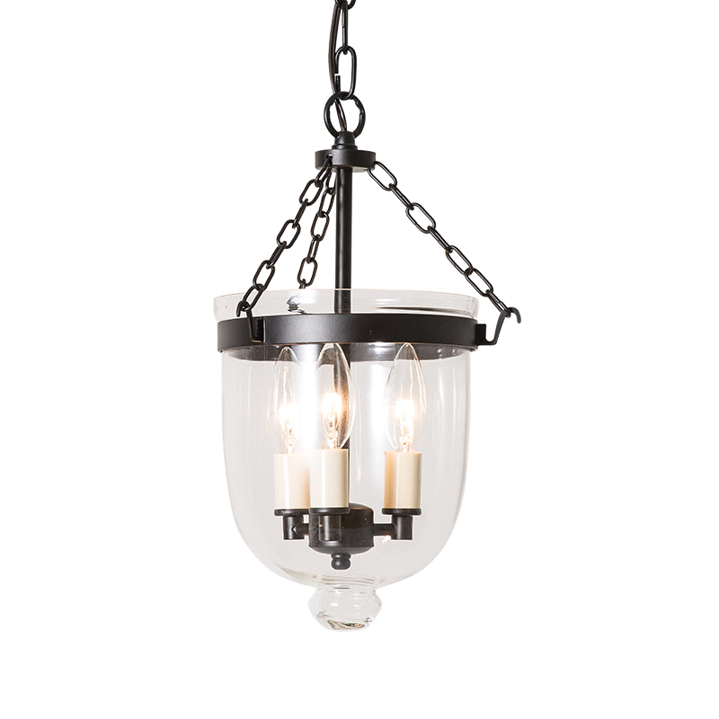 3-Light Inverted Cloche Shaped Pendant Lighting Vintage Clear Glass Chandelier for Living Room Black 14" Clearhalo 'Ceiling Lights' 'Chandeliers' 'Glass shade' 'Glass' 'Industrial Chandeliers' 'Industrial' 'Island Lights' 'Middle Century Chandeliers' 'Tiffany' Lighting' 2463194