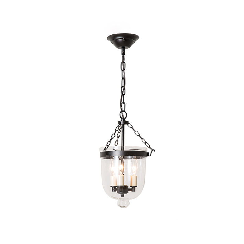 3-Light Inverted Cloche Shaped Pendant Lighting Vintage Clear Glass Chandelier for Living Room Black 9.5" Clearhalo 'Ceiling Lights' 'Chandeliers' 'Glass shade' 'Glass' 'Industrial Chandeliers' 'Industrial' 'Island Lights' 'Middle Century Chandeliers' 'Tiffany' Lighting' 2463196