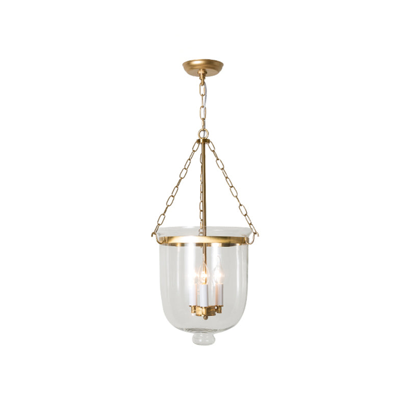 3-Light Inverted Cloche Shaped Pendant Lighting Vintage Clear Glass Chandelier for Living Room Gold 14" Clearhalo 'Ceiling Lights' 'Chandeliers' 'Glass shade' 'Glass' 'Industrial Chandeliers' 'Industrial' 'Island Lights' 'Middle Century Chandeliers' 'Tiffany' Lighting' 2463198