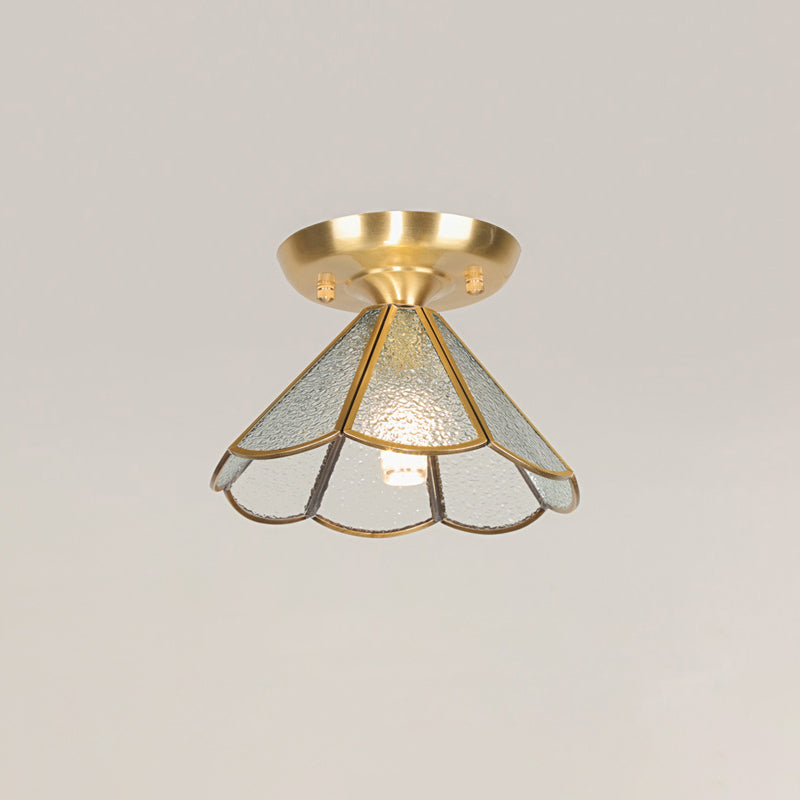 Tiffany Floral Semi Mount Lighting 1-Light Glass Ceiling Flush Light in Brass for Hallway Clear Clearhalo 'Ceiling Lights' 'Close To Ceiling Lights' 'Close to ceiling' 'Pendant Lights' 'Semi-flushmount' 'Tiffany close to ceiling' 'Tiffany' Lighting' 2463209