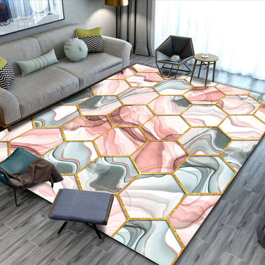 Multi Color Modern Rug Polyster Abstract Print Area Rug Non-Slip Pet Friendly Washable Area Carpet for Living Room Pink Clearhalo 'Area Rug' 'Modern' 'Rugs' Rug' 2463576