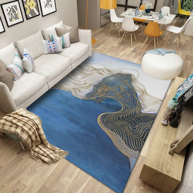 Simplicity Abstract Printed Rug Multicolor Polyster Area Carpet Non-Slip Backing Pet Friendly Indoor Rug for Parlor Blue Clearhalo 'Area Rug' 'Modern' 'Rugs' Rug' 2463584